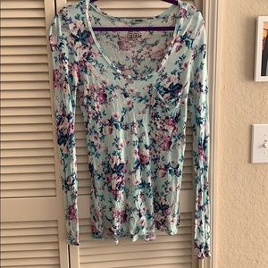 Blue and Pink Floral Long Sleeve Shirt